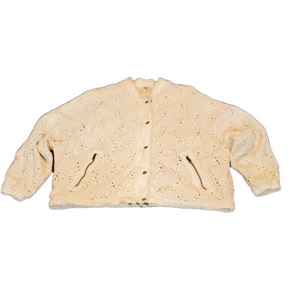 Free People Womens Cream Cotton Daisy Jane Long Sleeve Bomber Jacket Size Medium - Picture 4 of 13